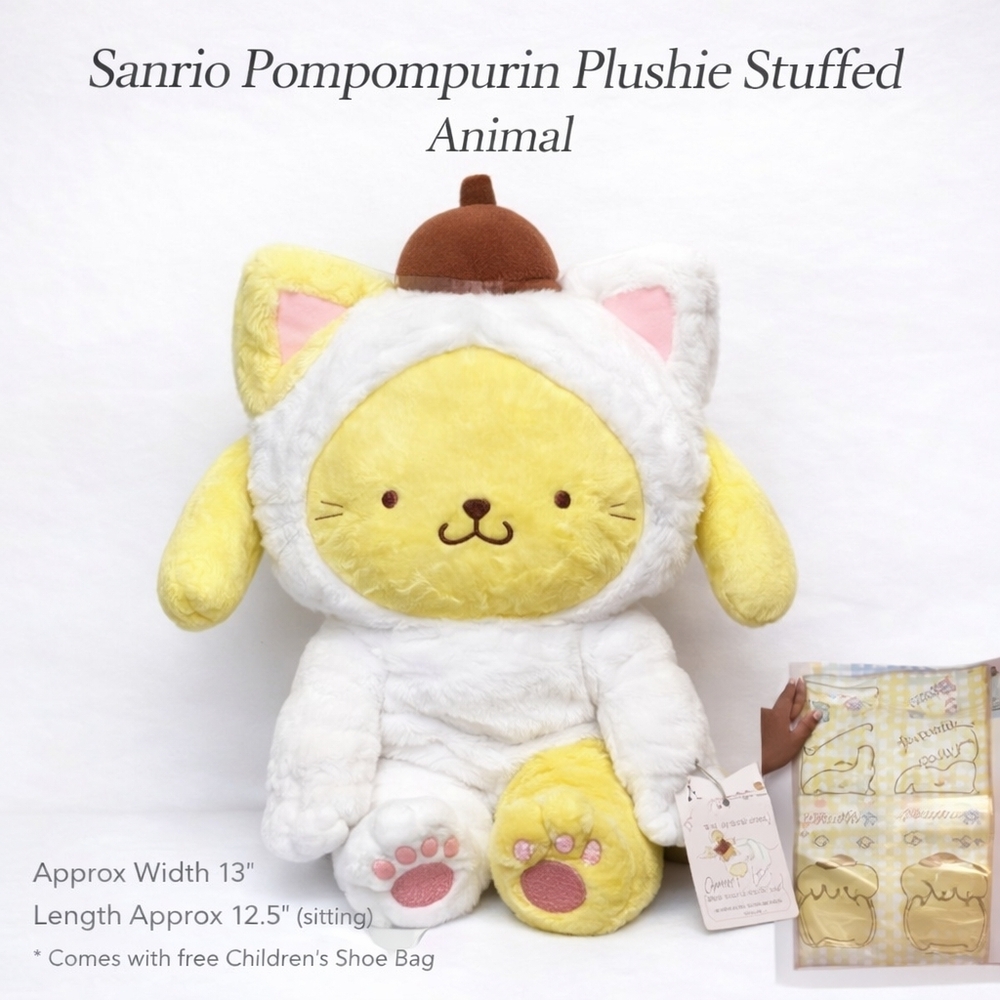 Sanrio Pompompurin Plushie 13” NWT Cat Costume Stuffed Animal Kawaii Collector - Picture 1 of 10